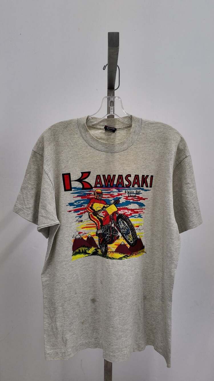 Vintage 1980s Kawasaki Dirt Bike Motocross T-Shirt - Heather Gray (L)